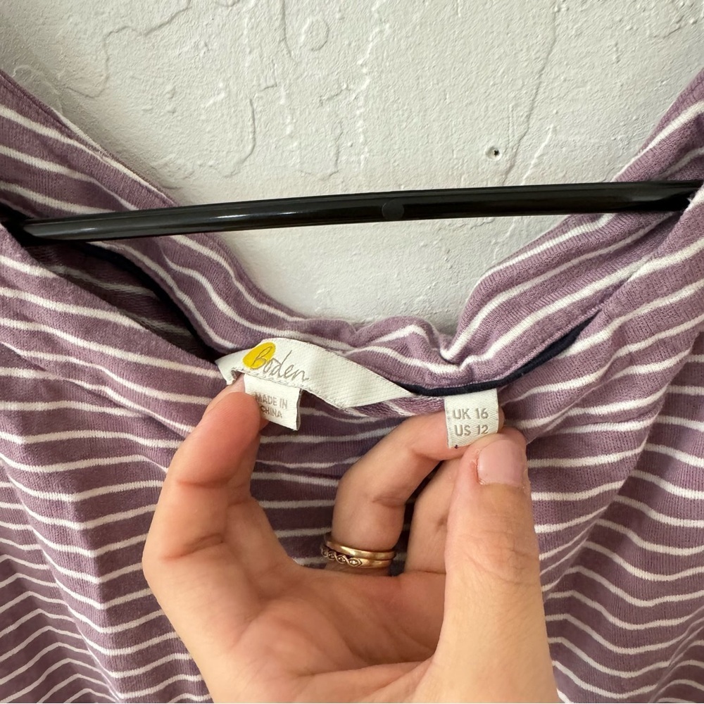 🤍 Boden Katrina Jersey Knit Top Size 12 US Purple Stripe Boxy Shirt 🤍 - Picture 5 of 10